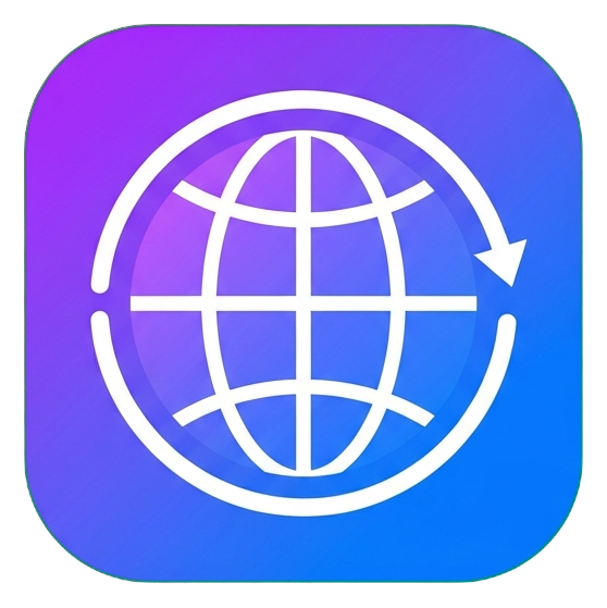 Gradient app-style icon, purple to blue gradient of a globe language icon, transparent background PNG