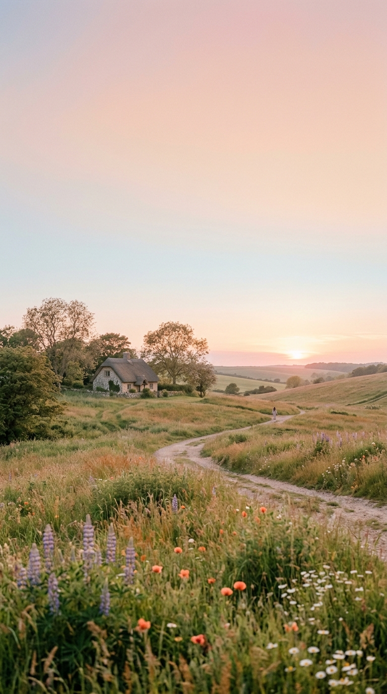 Cinematic film still of smooth color gradient, wide shot with open space at the top for text, soft pastel colors, bright and cozy, 9:16 aspect ratio
