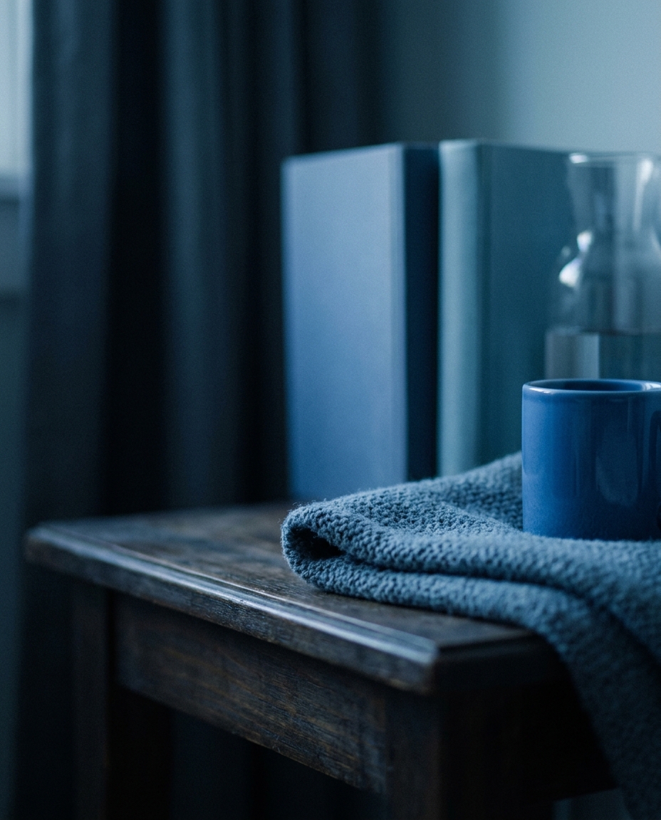 Cinematic film still of smooth color gradient, close-up detail with shallow depth of field, cool blue tones, quiet atmosphere, 4:5 aspect ratio
