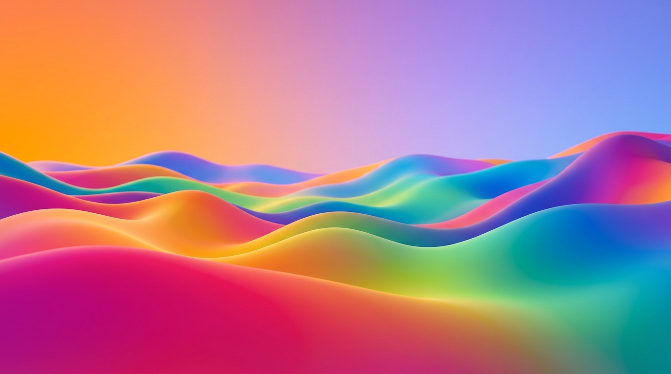 Soft 3d render of smooth color gradient, wide shot with open space at the top for text, vivid colors, high contrast, energetic, 16:9 aspect ratio