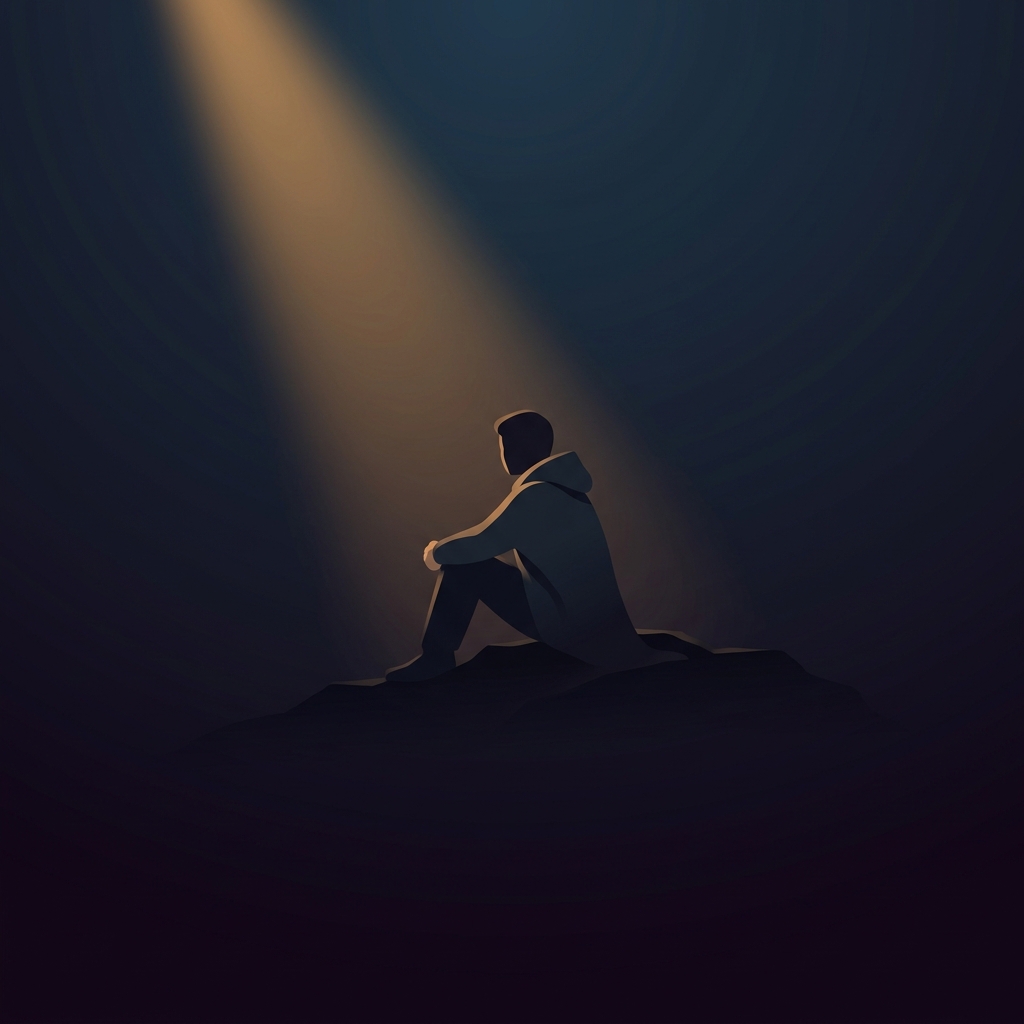 Minimal flat illustration of smooth color gradient, centered subject with a simple uncluttered composition, moody dark tones, dramatic lighting, 1:1 aspect ratio