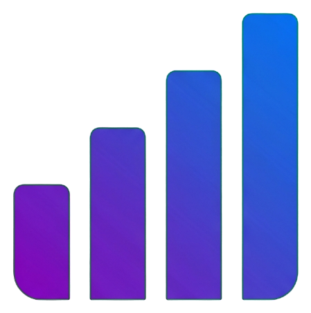 Gradient app-style icon, purple to blue gradient of a rising bar chart icon, transparent background PNG