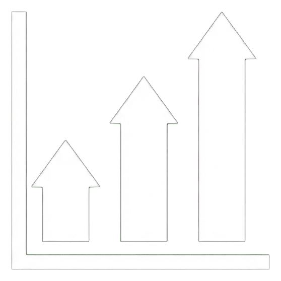 Flat color icon, bold solid colors of a rising bar chart icon, transparent background PNG