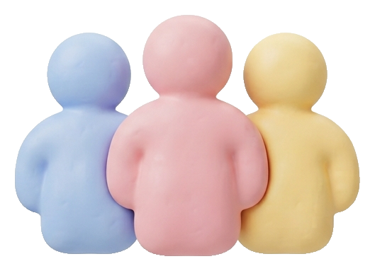 Soft 3D icon, pastel clay render of a group of three people icon, transparent background PNG