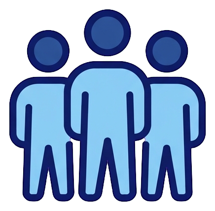 Icono de dos tonos, azul marino y azul claro de un icono de grupo de tres personas, PNG con fondo transparente