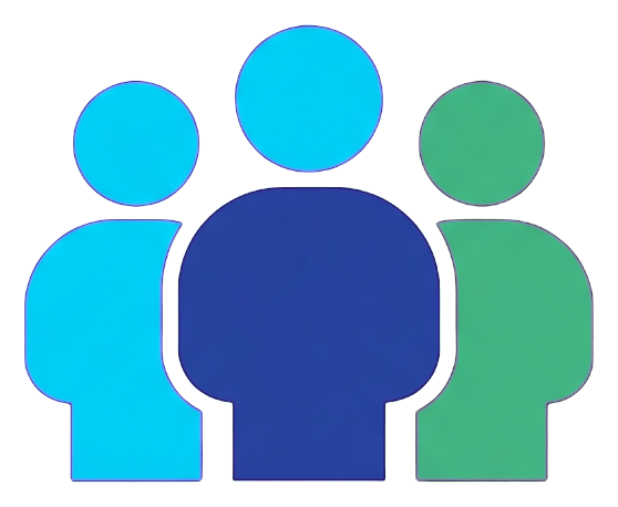 Flat color icon, bold solid colors of a group of three people icon, transparent background PNG