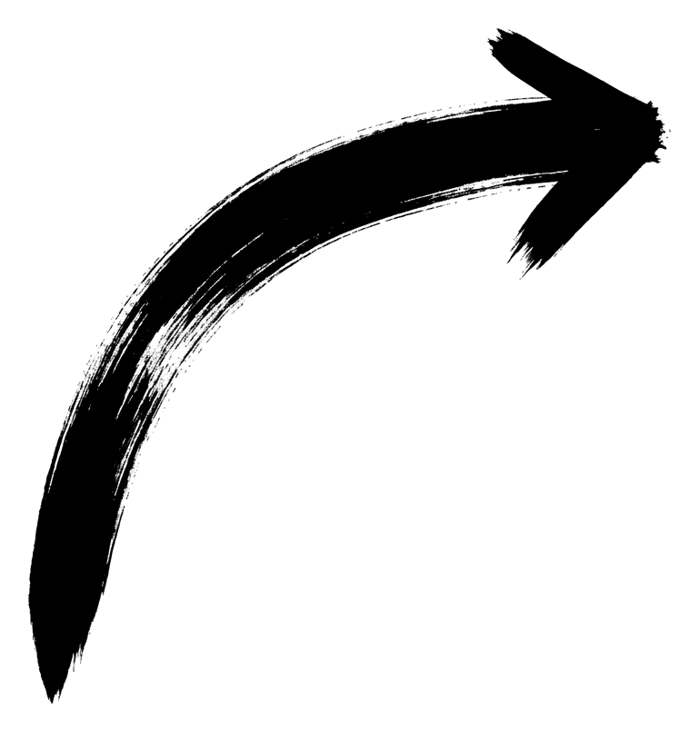 손으로 그린 곡선 화살표, 굵은 검정 붓 터치, 투명 배경(누끼) PNG