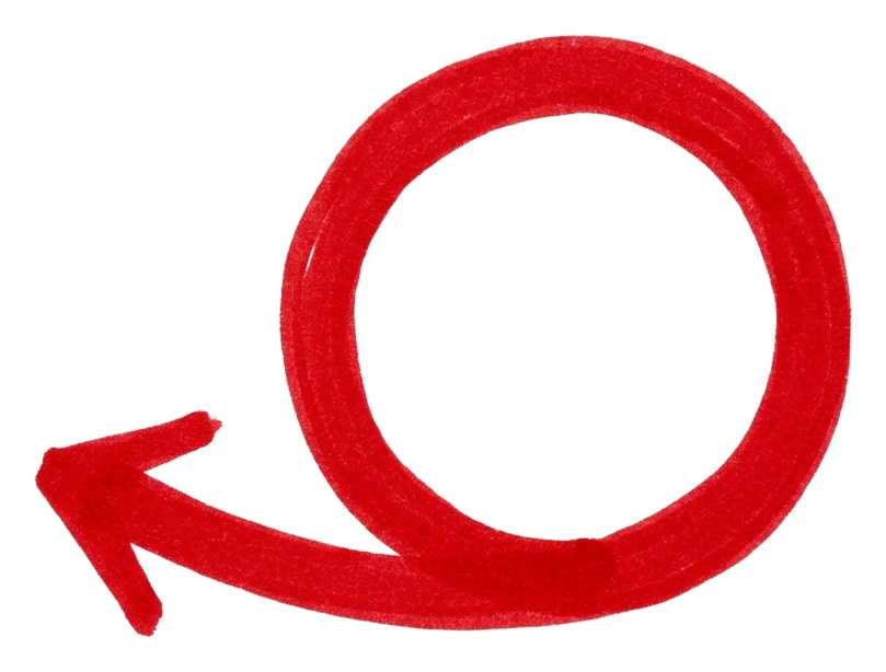 Red marker, looping of a hand-drawn curved arrow, transparent background PNG