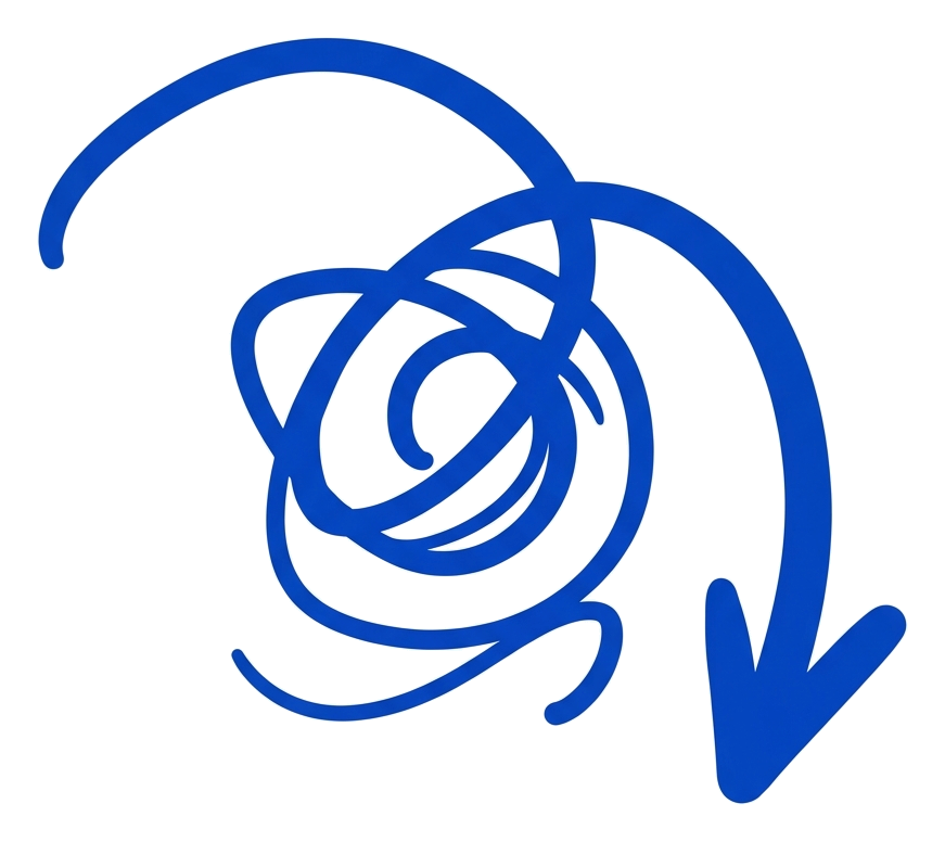 Blue pen, swirl of a hand-drawn curved arrow, transparent background PNG