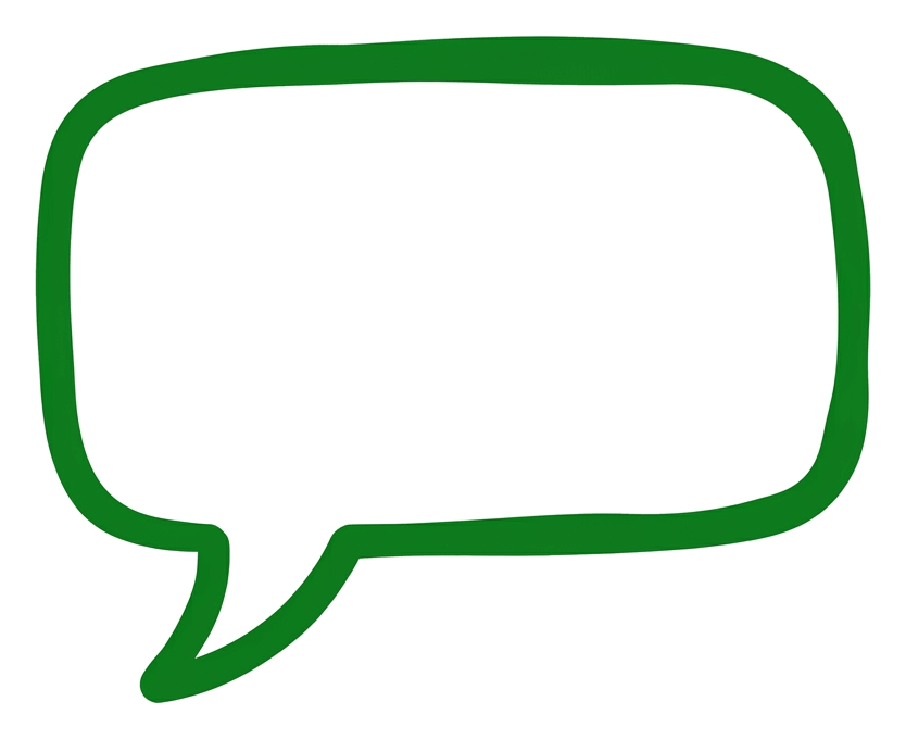 Bold flat vector style of a green empty hand-drawn speech bubble outline, transparent background PNG