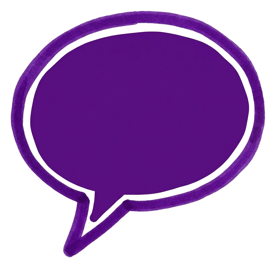 Rounded bold marker of a purple empty hand-drawn speech bubble outline, transparent background PNG