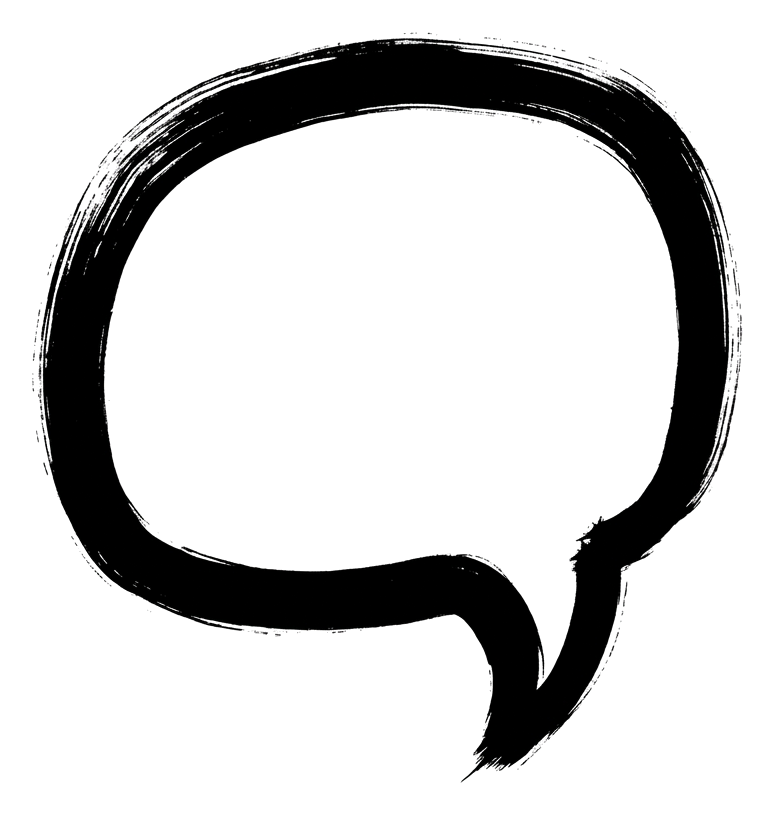 손으로 그린 빈 말풍선 테두리, 검은색, 굵은 붓 터치, 투명 배경(누끼) PNG