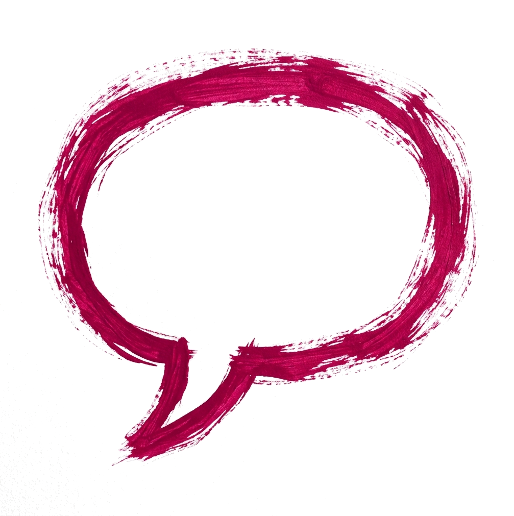 Dry brush stroke with rough edges of a pink empty hand-drawn speech bubble outline, transparent background PNG