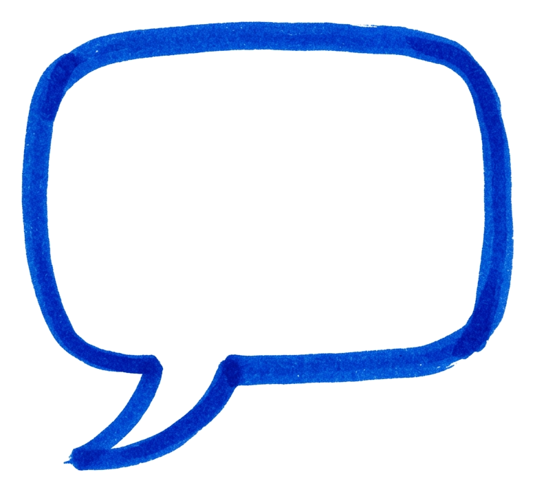 Hand-drawn marker stroke of a blue empty hand-drawn speech bubble outline, transparent background PNG