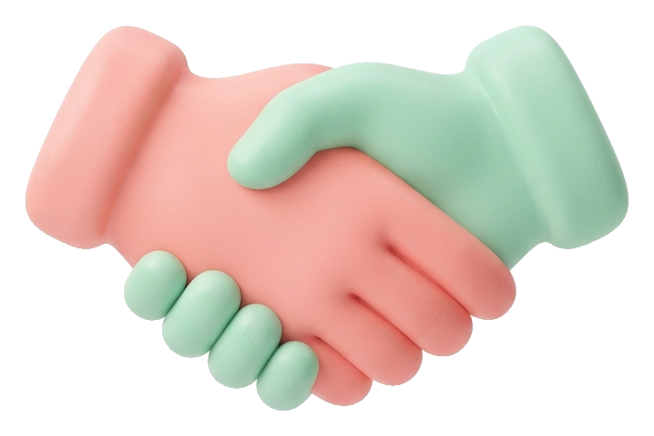 Soft 3D icon, pastel clay render of a handshake partnership icon, transparent background PNG