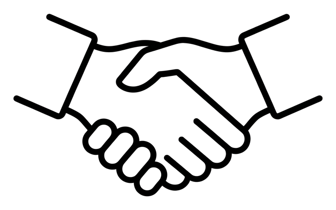 Icono de línea negra delgada, contorno minimalista de un icono de apretón de manos y asociación, PNG con fondo transparente