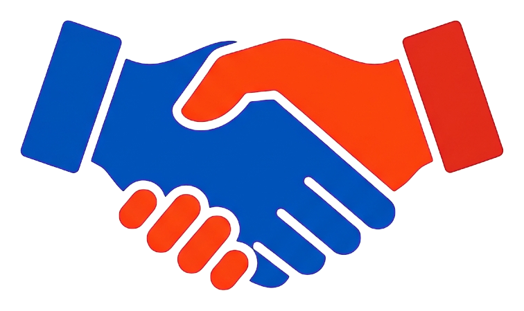Flat color icon, bold solid colors of a handshake partnership icon, transparent background PNG