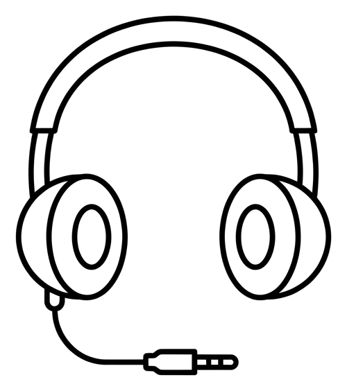 헤드폰 아이콘, 얇은 검은 선 아이콘, 투명 배경(누끼) PNG