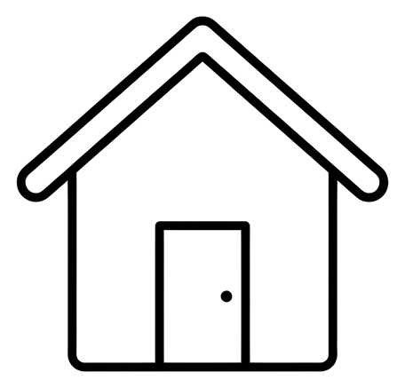 Thin black line icon, minimal outline of a house shape home icon, transparent background PNG
