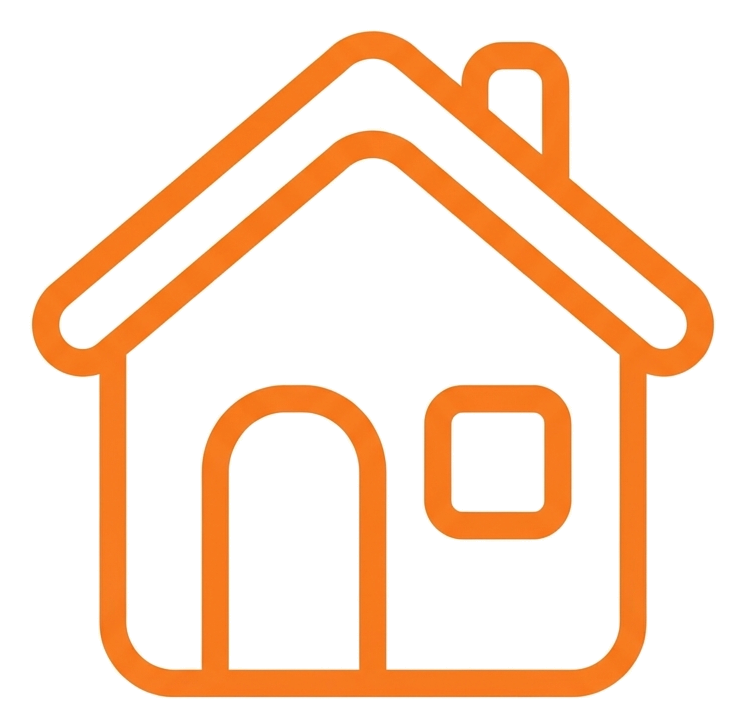 Icono de línea redondeada, contorno naranja grueso de un icono de inicio con forma de casa, PNG con fondo transparente