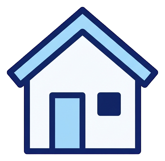 Duotone icon, navy blue and light blue of a house shape home icon, transparent background PNG