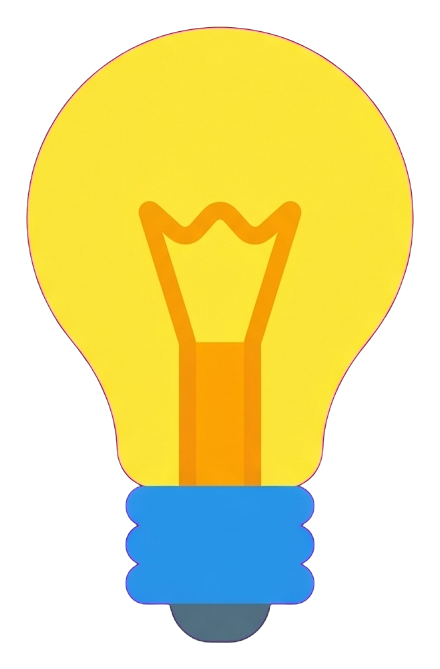 Flat color icon, bold solid colors of a light bulb idea icon, transparent background PNG