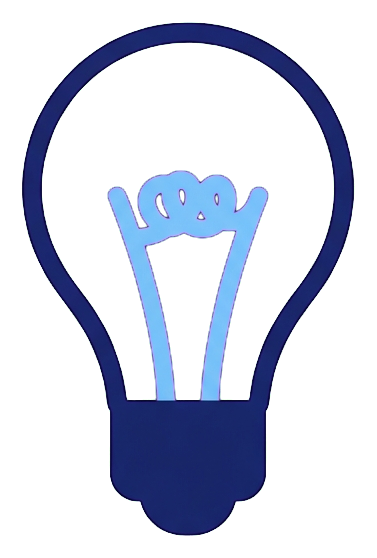 Duotone icon, navy blue and light blue of a light bulb idea icon, transparent background PNG
