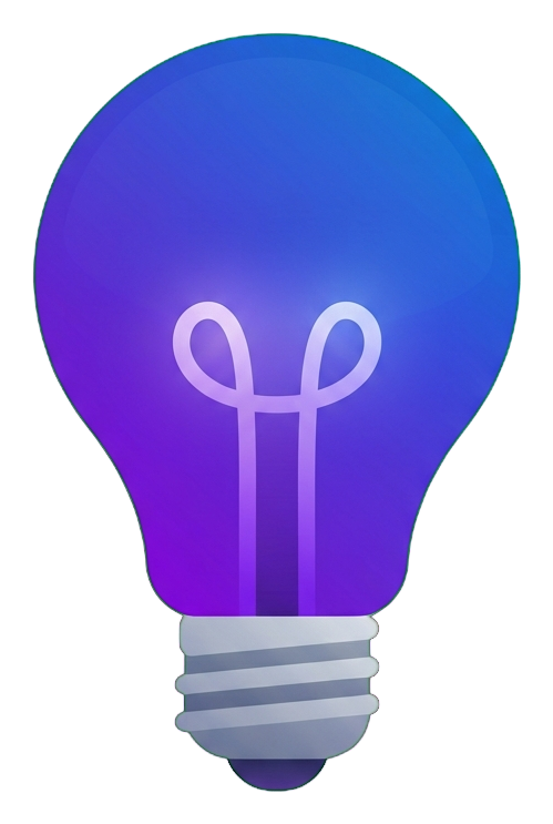 Gradient app-style icon, purple to blue gradient of a light bulb idea icon, transparent background PNG