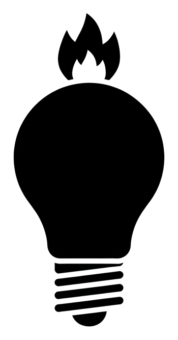 Bold black glyph icon, solid filled silhouette of a light bulb idea icon, transparent background PNG