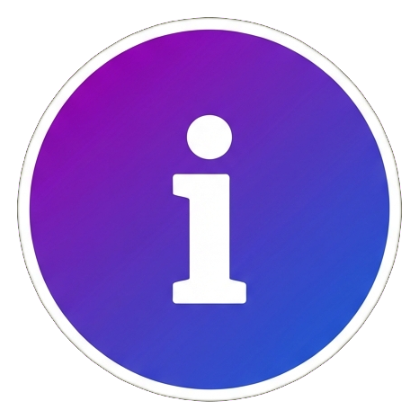 Gradient app-style icon, purple to blue gradient of a round information icon with a small i symbol, transparent background PNG