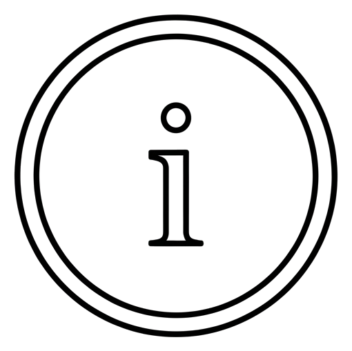 Thin black line icon, minimal outline of a round information icon with a small i symbol, transparent background PNG