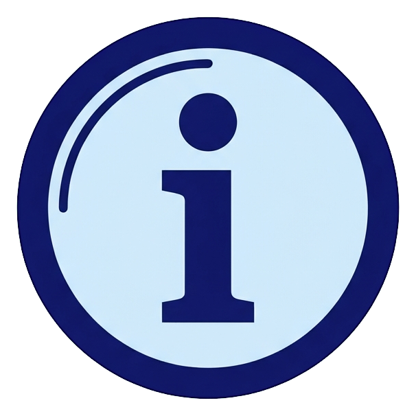 Duotone icon, navy blue and light blue of a round information icon with a small i symbol, transparent background PNG