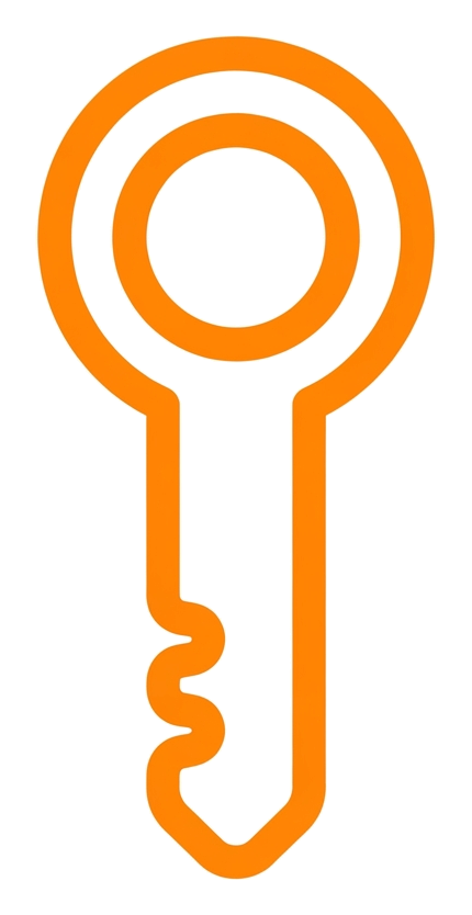Rounded line icon, thick orange outline of a key icon, transparent background PNG