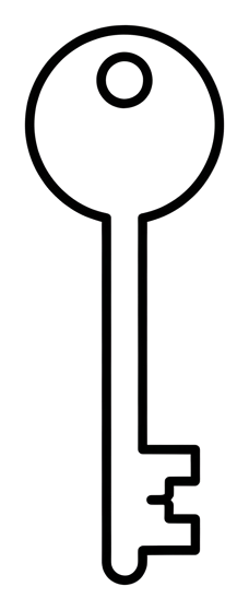 Thin black line icon, minimal outline of a key icon, transparent background PNG