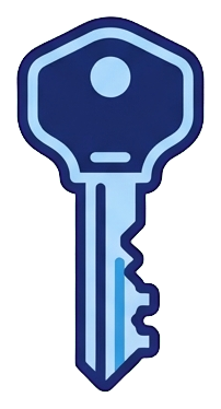 Duotone icon, navy blue and light blue of a key icon, transparent background PNG