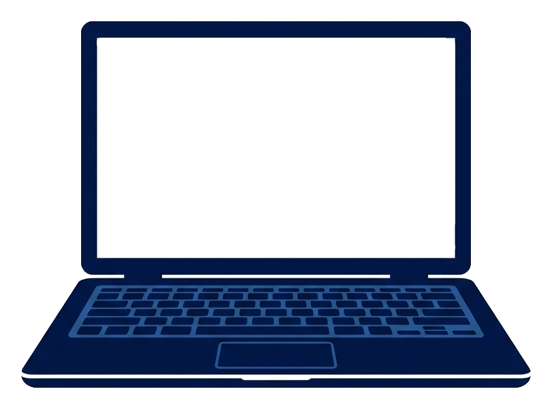 Flat vector icon, bold solid colors of an open laptop computer with a blank screen, transparent background PNG