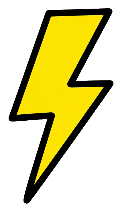 Comic style with a thick black outline of a lightning bolt icon, transparent background PNG