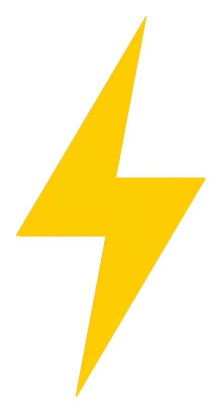 Flat vector icon, bold solid colors of a lightning bolt icon, transparent background PNG