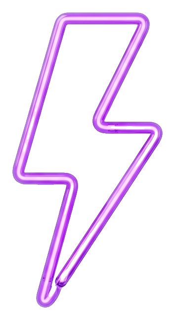 Purple neon glow, 3D render of a lightning bolt icon, transparent background PNG
