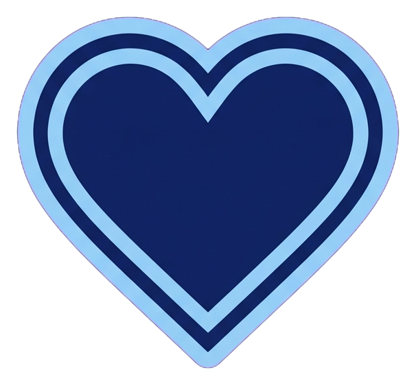 Duotone icon, navy blue and light blue of a heart like icon, transparent background PNG