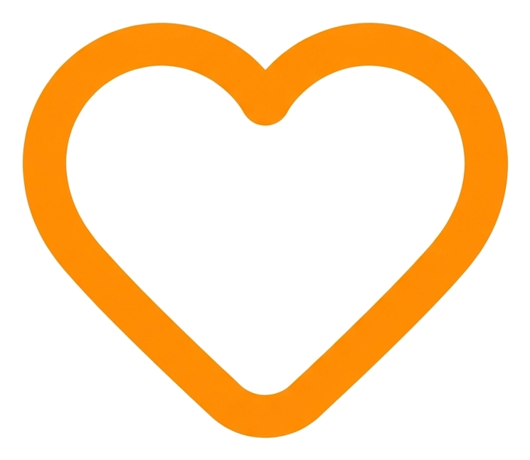 Rounded line icon, thick orange outline of a heart like icon, transparent background PNG
