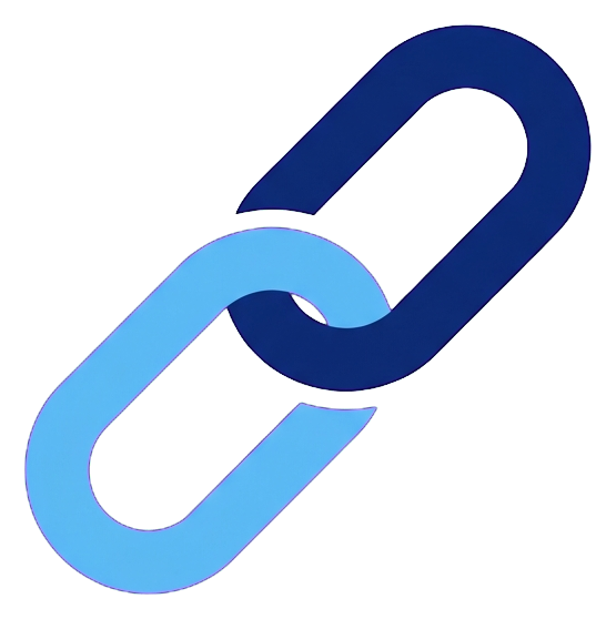 Duotone icon, navy blue and light blue of a chain link icon, transparent background PNG