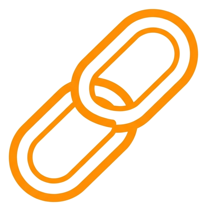 Rounded line icon, thick orange outline of a chain link icon, transparent background PNG
