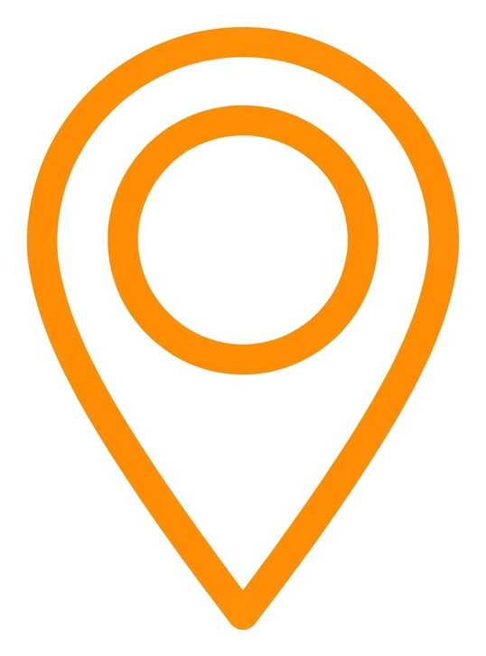 Rounded line icon, thick orange outline of a map location pin icon, transparent background PNG