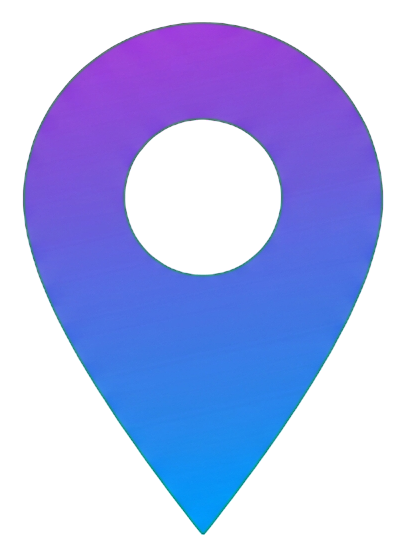 Gradient app-style icon, purple to blue gradient of a map location pin icon, transparent background PNG