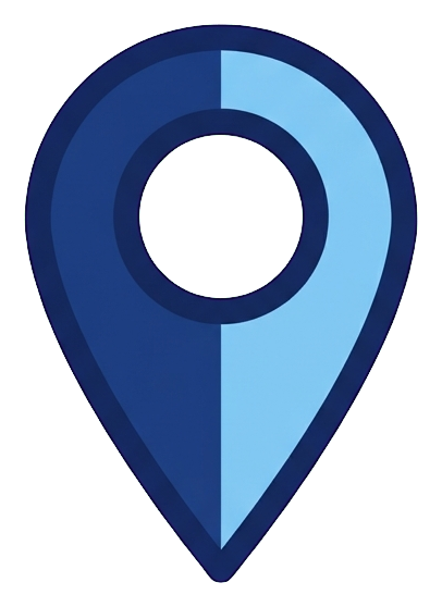 Duotone icon, navy blue and light blue of a map location pin icon, transparent background PNG