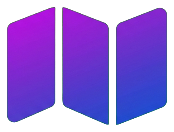 Gradient app-style icon, purple to blue gradient of a folded paper map icon, transparent background PNG
