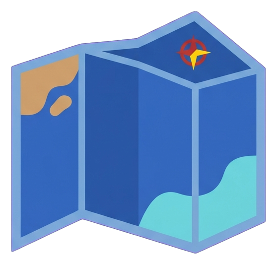 Flat color icon, bold solid colors of a folded paper map icon, transparent background PNG
