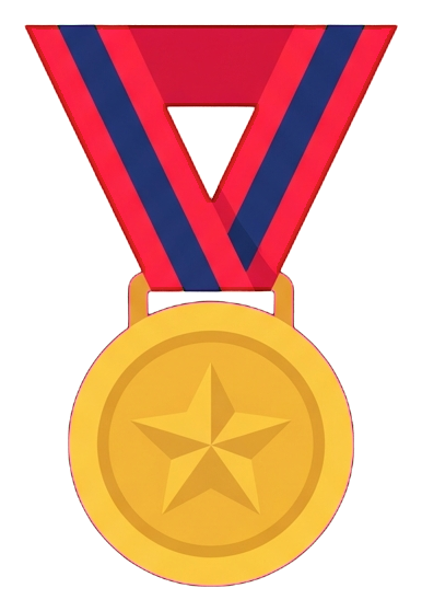 Flat color icon, bold solid colors of a medal with a ribbon icon, transparent background PNG