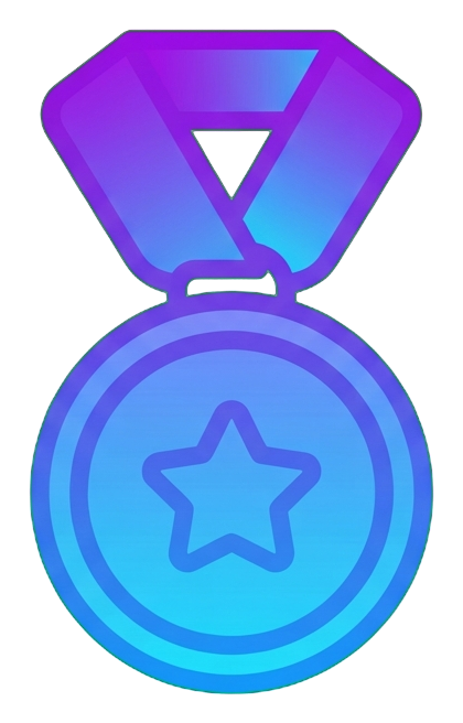 Gradient app-style icon, purple to blue gradient of a medal with a ribbon icon, transparent background PNG